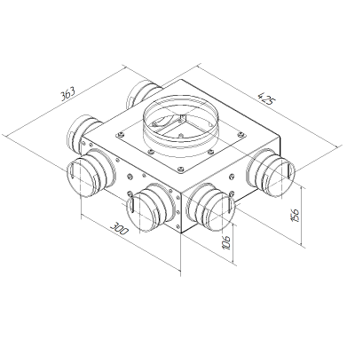 Присоединительная коробка концевая Provent KVF 125/90×6 на 6 выходов