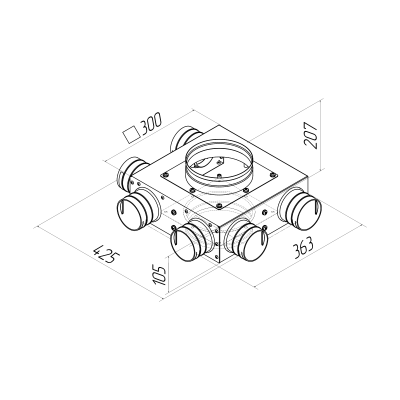 Присоединительная коробка проходная Provent KVF 125/125/90×6 на 6 выходов