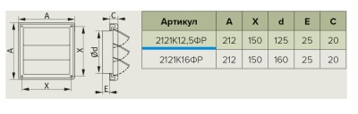 Вентиляционная решетка клапанная регулированная ЭРА 2121К16ФР
